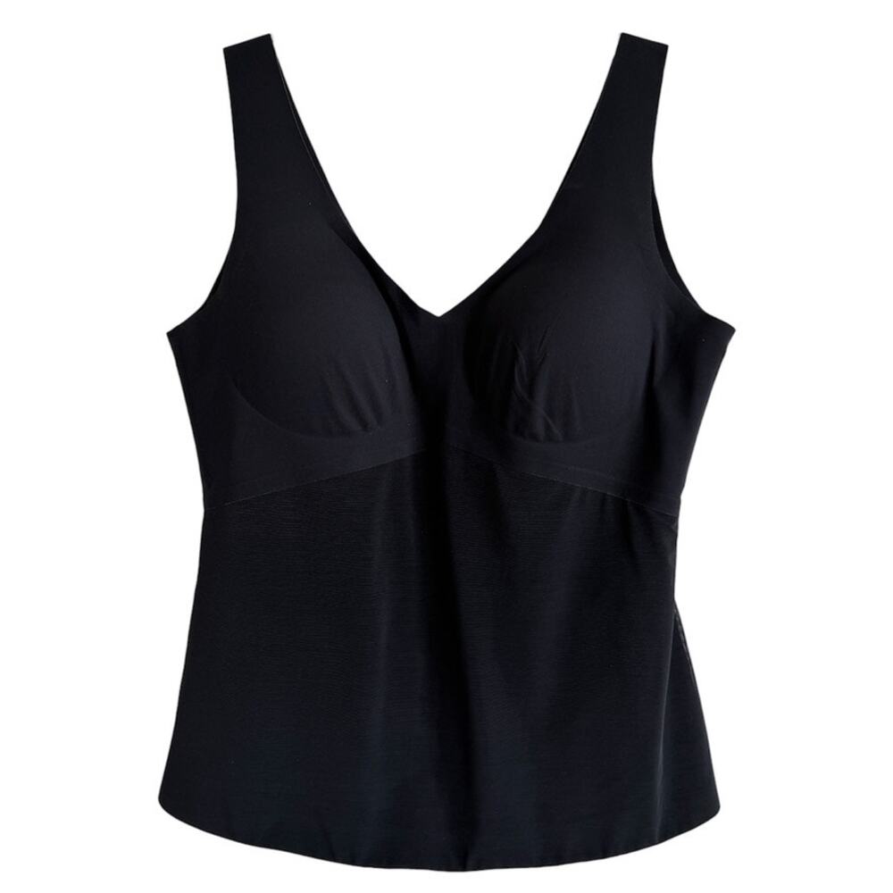 Honeylove Liftwear V-Neck Tank Vamp/Jet Black Padded Cups Smoothing Top Size XL